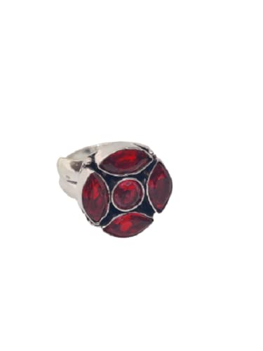 El Regalo 1 PC Finger Ring for Girls & Women- Vintage Silver Plated Stones Studded Adjustable Finger Rings (Red)