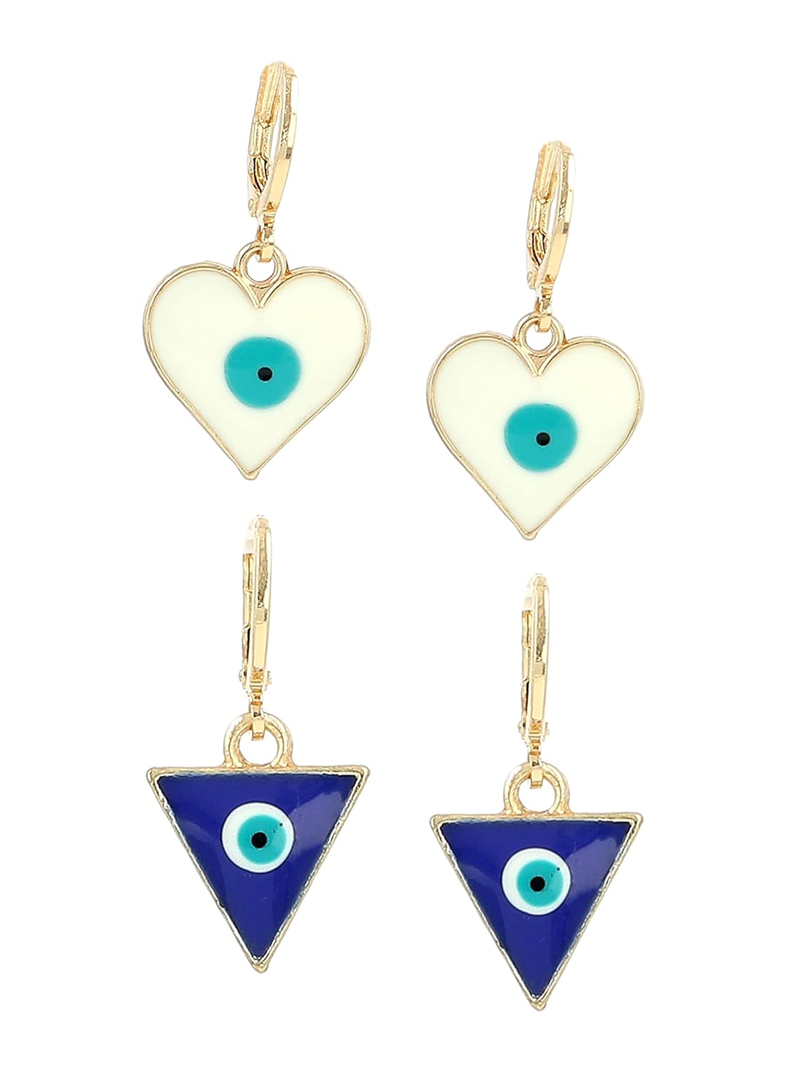 El Regalo 2 Pairs Evil Eye Enameled hypoallergenic Hoop Earrings - Gold Plated Dainty Evil Eye Fashion Earrings for Girls & Women (Option-1)