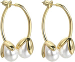 El Regalo Front Back Petals Pearls Stud Earrings- Gorgeous Gold Plated Pearl Drop Bud Earrings for Girls & Women