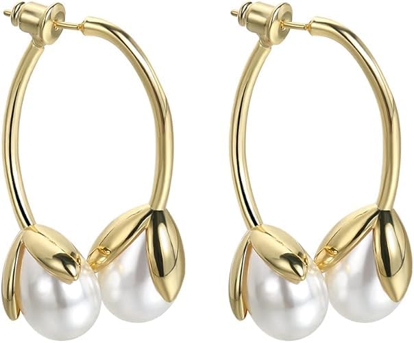 El Regalo Front Back Petals Pearls Stud Earrings- Gorgeous Gold Plated Pearl Drop Bud Earrings for Girls & Women