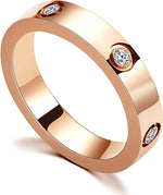El Regalo Fashion Classic Titanium Steel Women Stacking Ring- Anti Tarnish/Waterproof Cubic Zirconia Stainless Steel Promise Ring for Girls & Women (Rose Gold, 9)