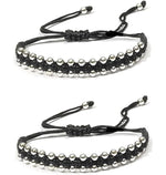 El Regalo Womens 2 Pcs Handmade Beaded Nazaria/Nazar Bracelet Cum Anklet Set- Black Thread Anklet/Bracelet Set (Silver)