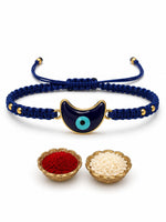 El Regalo Evil Eye Rakhi for Brother, Fancy Bracelet Rakhi with Roli Chawal in Gift Box (Moon Evil Eye -Blue)