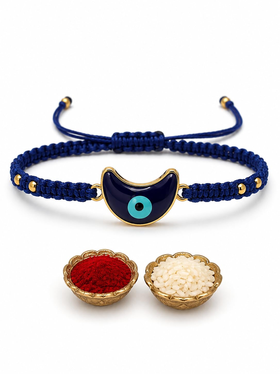 El Regalo Evil Eye Rakhi for Brother, Fancy Bracelet Rakhi with Roli Chawal in Gift Box (Moon Evil Eye -Blue)