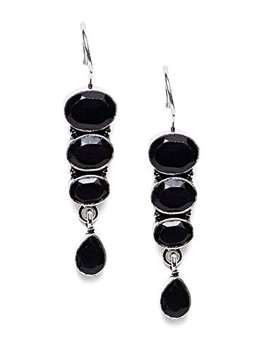 El Regalo Oxidized Silver Plated Vintage Style Stones Statement Party Earrings for Girls & Women (Black)