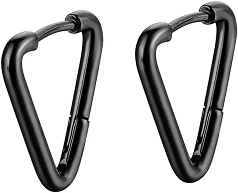 El Regalo Waterproof Men's Women's Punk Stainless Steel Triangle Shape Design Hoop Earrings - Geometry Triangle Huggie Hoop Earrings, Minimalist Punk Rock Style (Black)
