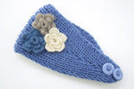 El Regalo Winter Knitted Headband Knitted Headwrap with 3D Colorful flower & Button for Girls & Women - Ear Warmer Hair Muffs Band | Winter Designer Headbands for Teens & Women (Blue)