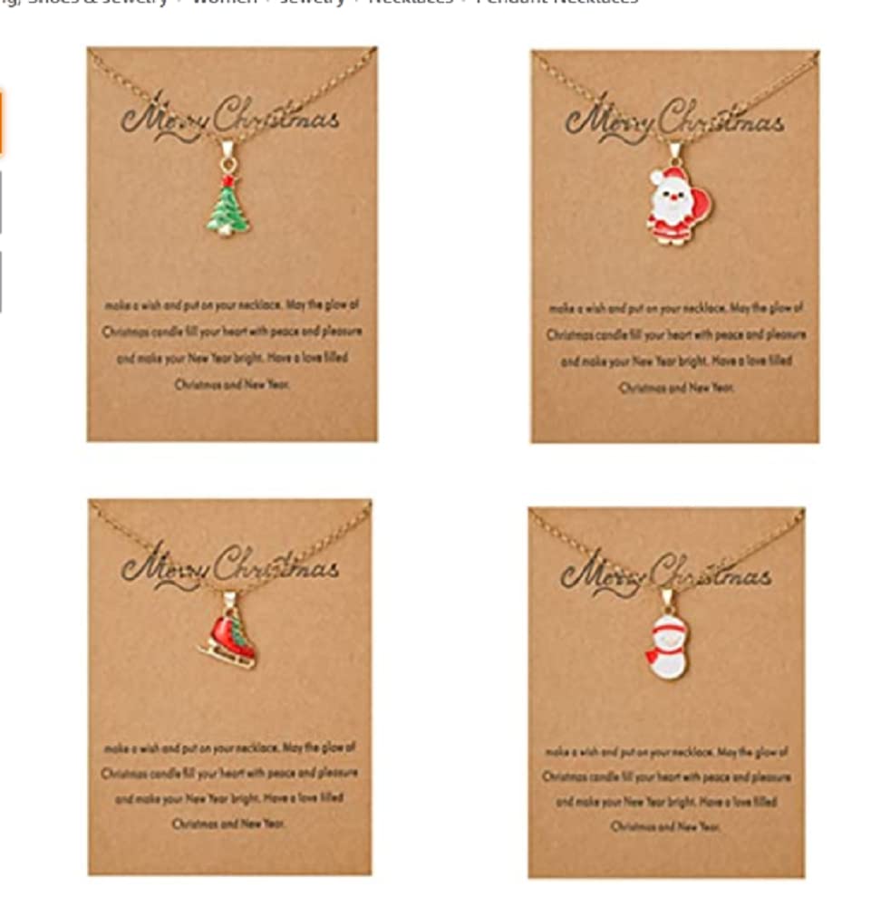 COLORFUL BLING Christmas Tree Bell Boot Snowflake Santa Claus Snowman Pendant Necklace For Women Girl Teen Adjustable Make A Wish Card Link Chain Necklace Xmas Party Jewelry Gift, Metal Enamel, Agate