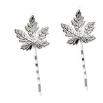 El Regalo Set of 2 Fancy Bridal Maple Leaf Hair Clips for Girls & Women/Vintage Bridal Bobby Pins Set (Silver)