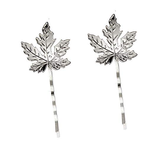 El Regalo Set of 2 Fancy Bridal Maple Leaf Hair Clips for Girls & Women/Vintage Bridal Bobby Pins Set (Silver)