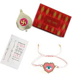 El Regalo Evil Eye Miyuki Seed Beads Rakhi | Handmade 100% Authentic Japanese Miyuki Seed Beads Rakhi with shagun, Rakhi Card in Gift Box (Pink Heart Evil Eye)