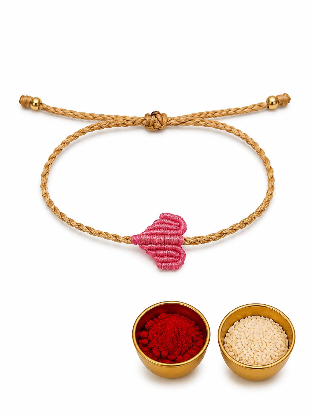 El Regalo Simple Heart Bracelet Rakhi for Brother - Handwoven Adjustable Macrame Rakhi with Roli Chawal | Minimalist Rakshabandhan Bracelet for Bhai in Elegant Rakshabandhan Box (Pink)