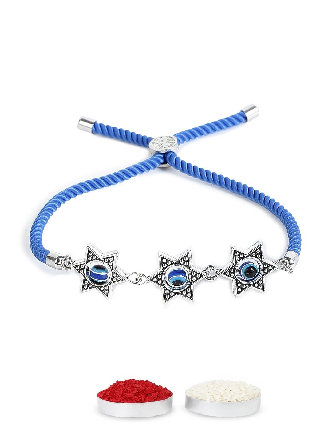 El Regalo 1PC Fancy Evil Eye Stars Rakhi for Brother- Designer Evil Eye Bracelet Rakhi Bhaiya/Bhabhi/Niece or Nephew with Roli Chawal in Rakhi Gift Box (Blue)
