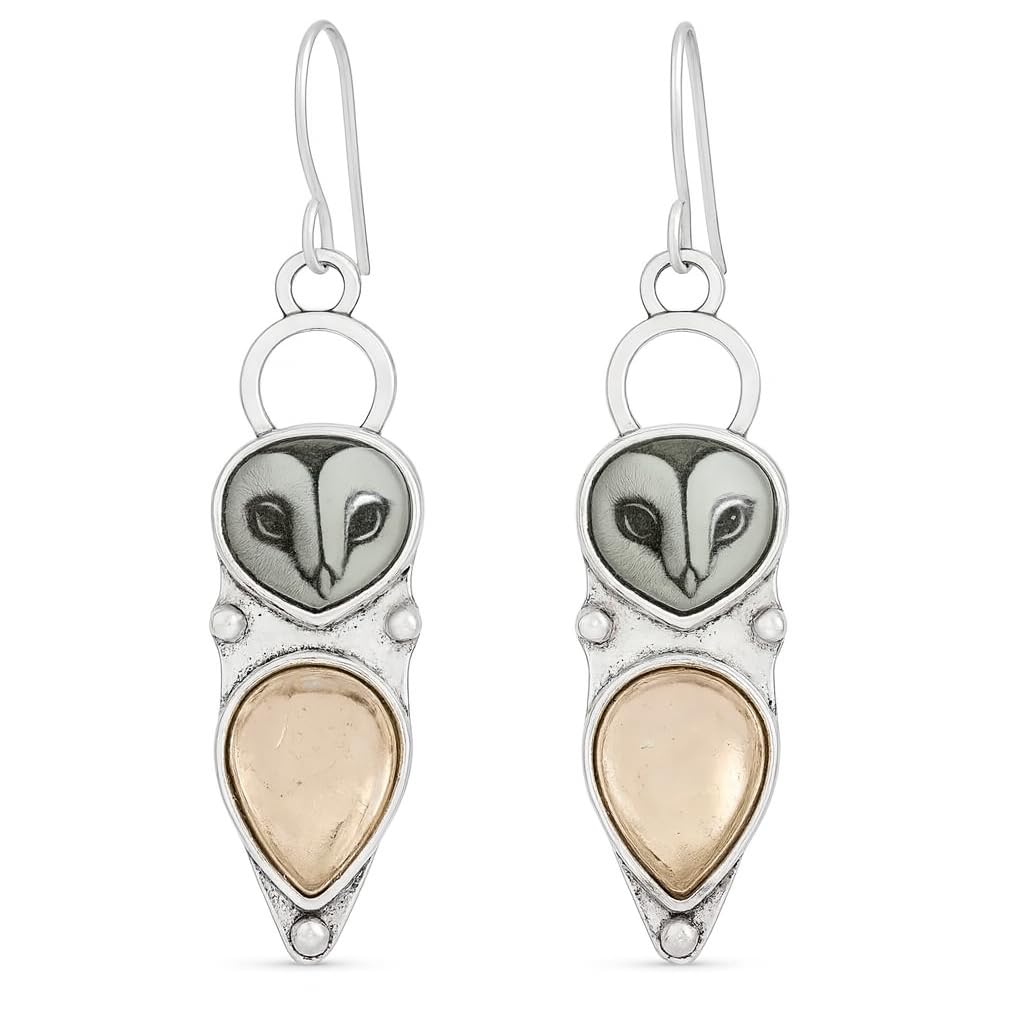 El Regalo Cute Vintage Owl Dangle Earrings for Women & Girls, Boho Ethnic Silver Tone Drop Earrings with Hook - Fashion Owl Jewellery Gift (Owl Style-2)