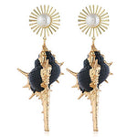 El Regalo Big & Bold Bohemian Pearl Shell Statement Earrings- Pearl Conch Shaped Beach Earrings, Lightweight & Exquisite (Black)