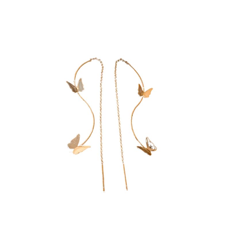 El Regalo Butterfly Threader Earrings- Needle Thread Butterfly Long Tassel Earrings for Girls & Women (Gold)