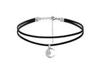 El Regalo Gothic Punk Crescent Moon with Bead Choker Necklace for Girls & Women- Hippie Double Layers Suede Crescent Moon Choker