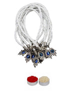 El Regalo 5PCs Evil Eye Hamsa Hand Rakhi Combo - Evil Eye Rakhi Set for Brother with Roli Chawal - 5 Lucky Kabbalah Blue Turkish Evil Eye Rakhi for Bhaiya/Bhai/Brother/Nephew (White)