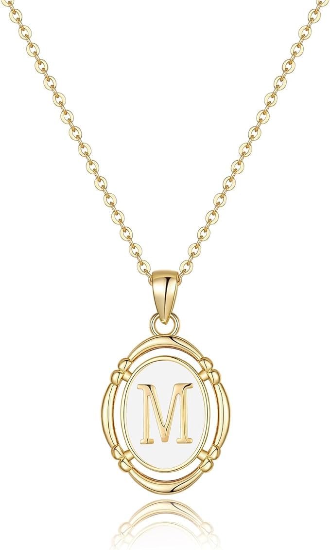El Regalo Unisex Vintage Style Waterproof Name Initial Letters Pendant Necklaces - Stainless Steel Golden Initials Jewelry - Hypoallergenic Letters Pendant Chain (Letter M)