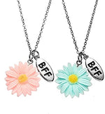 El Regalo 2 PCs Best-Friend (BF) Pink Blue Daisy Flowers 2PCs Pendant Necklace Set for Besties/Sisters/Best Friends - BFF Jewelry for Girls