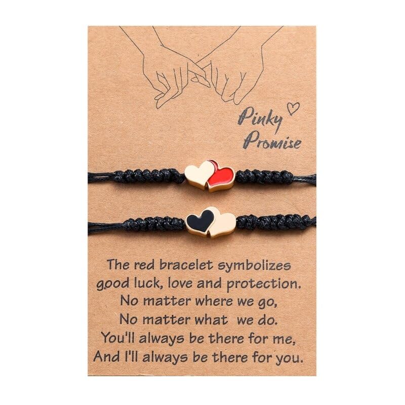 El Regalo Unisex 2PCs BFF Best Friends Hearts Friendship/Couple Bracelets, Pinky Promise BFF Long Distance Matching Hearts Bracelets for Besties