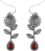 El Regalo Vintage Rose Red Crystal Silver Earrings- Trendy Vintage Bohemian Ethnic Flower Drop Statement Earrings for Women/Girls