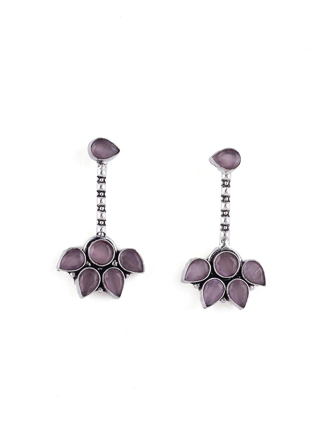 El Regalo Lavender Stones Statement Earrings - Oxidized Silver Finish Vintage Earrings for Girls & Women