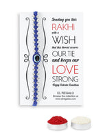 El Regalo Simple & Elegant Evil Eye Rakhi for Brother- Silver & Golden Beads Evil Eye Bracelet Rakhi for Brother/Bhai/Bhaiya with Roli Chawal in Rakhi Gift Box (Silver Blue)