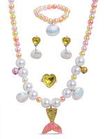 El Regalo 4-Piece Mermaid Princess Jewelry Gift Set for Girls Kids- Princess Mermaid Shell Necklace, Bracelet, Earrings, Ring Pearl Gifts for Girls/Toddlers/Kids Dress Up Jewelry
