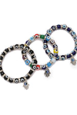 El Regalo 3 PCs Evil Eye Beads Unisex Bracelets Combo For Women Men Girls Boys - Hamsa Hand Fatima Beads Charms Elastic Bracelet Jewelry Combo (Option-1)
