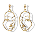 El Regalo "Chehra" Abstract Face Earrings- Gold Tone Geometric Hollow Face Earrings for Girls & Women- Vintage Fashion (Face Stud)