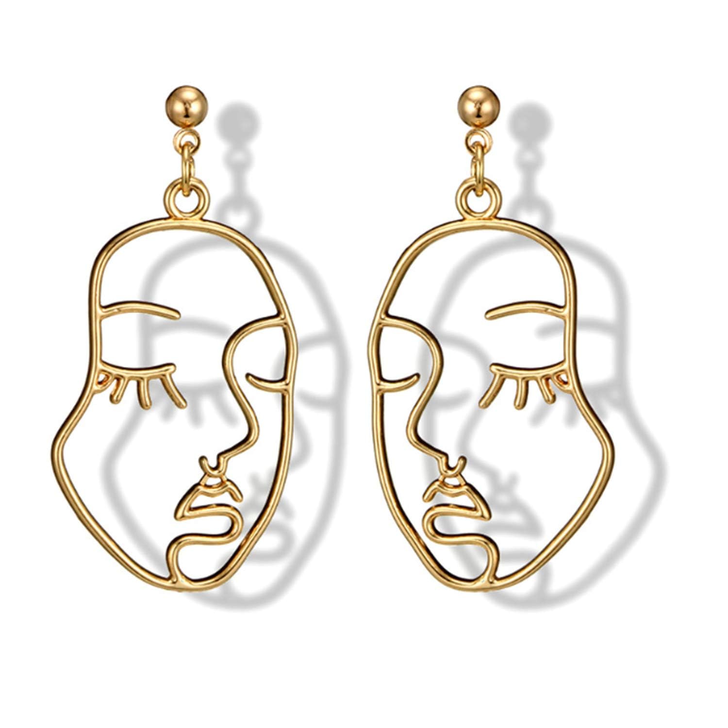 El Regalo "Chehra" Abstract Face Earrings- Gold Tone Geometric Hollow Face Earrings for Girls & Women- Vintage Fashion (Face Stud)