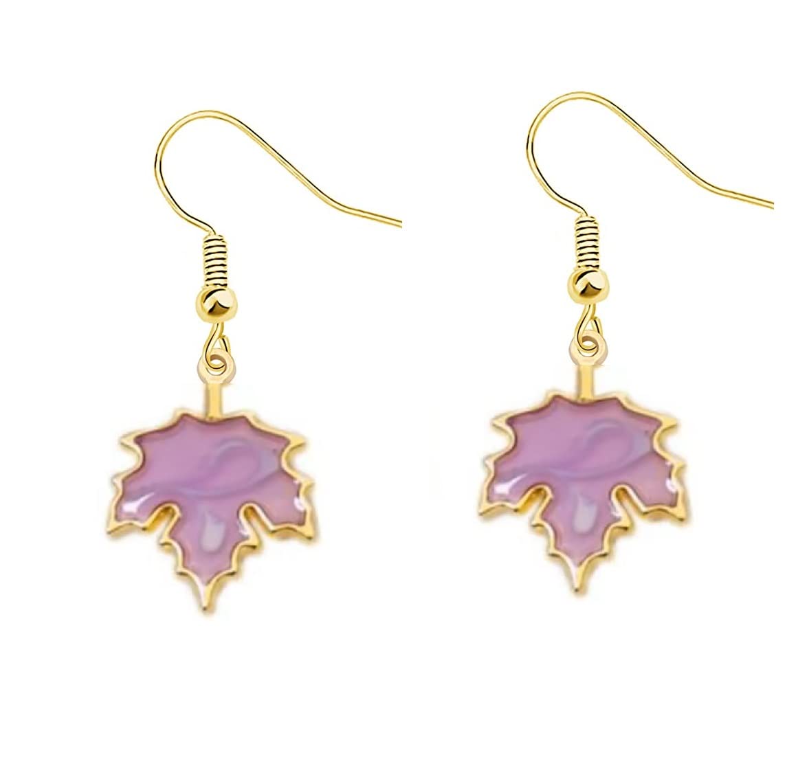 El Regalo 1 Pair Enamel Fall Maple Leaves Hypoallergenic Drop Earrings for Girls/Teens/Women (Light Purple Maple Leaves)