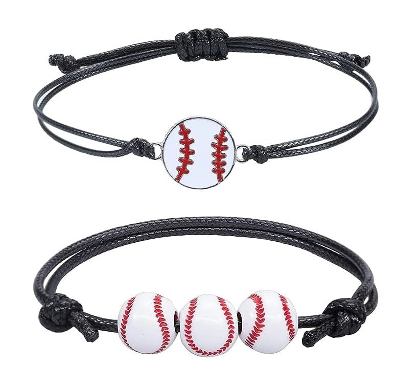 El Regalo 2 PCs Sports Ball Unisex Adjustable Bracelets Set for Kids/Girls/Boys/Teens/Men/Women - Basket Ball, Football, Baseball (Style-4)