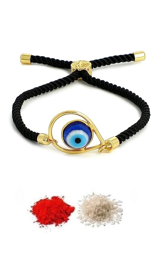 El Regalo Elegant 1PC Evil Eye Rakhi with shagun and Raksha Bandhan Message Card - Lucky Evil Eye Protection Rakhi to Avoid Negative Energies for Brother/Sister-in-Law/Niece or Nephew (Option-2)