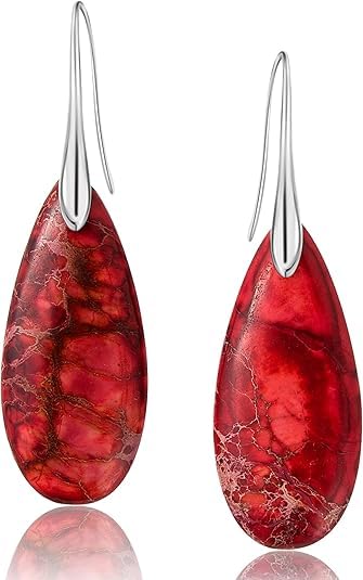 El Regalo Elegant Natural Stone Drop Earrings for Women | Vintage Teardrop Boho Dangle Earrings | Anti-Tarnish Western Statement Jewellery for Girls & Women (Red Silver)