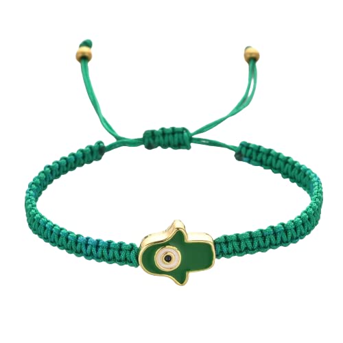 El Regalo 1 PC Hamsa Hand Evil Eye Charms Handmade Adjustable Unisex Bracelet for Girls/Boys/Men/Women (Green)