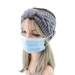 El Regalo Knitted Winter Twist Warm Wool Headband with Buttons for Face Mask Cover for Unisex (Grey)