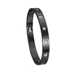 El Regalo Stainless Steel Bangle Bracelet with Cubic Zirconia/CZ for Women - Stainless Steel Openable Bracelet with Magnetic Lock (Black)