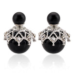 El Regalo Beautiful Double Sided Pearl Earrings for Women - Elegant Crown Rhinestone Front Back Studs | Korean Style Moti Earrings (Black Silver)