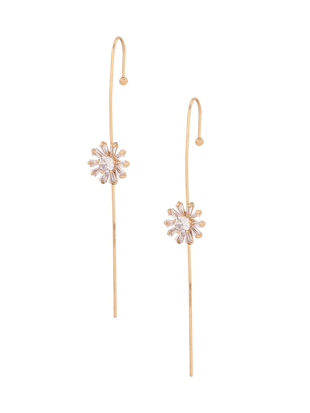El Regalo 1 Pair Fancy Western Ear Wrap Needle Ear Crawler Earrings - Inlaid Zircon, Elegant Ear Cuff Climber Hook Earrings for Women Girls (Stylish CZ Flowers)
