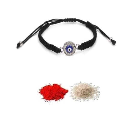 El Regalo 1 Evil Eye Rakhi with and Raksha Bandhan Card - Lucky Evil Eye Protection Rakhi to Avoid Negative Energies for Brother/Sister-in-Law/Niece or Nephew (Black Zircon Evil Eye)