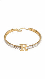 El Regalo Personalized Initial Letter Bracelet for Women | Gold Finish Tennis Bracelet with Alphabet Charm | Adjustable Stainless Steel Zircon Bracelet | Anti Tarnish Jewelry (R Letter)