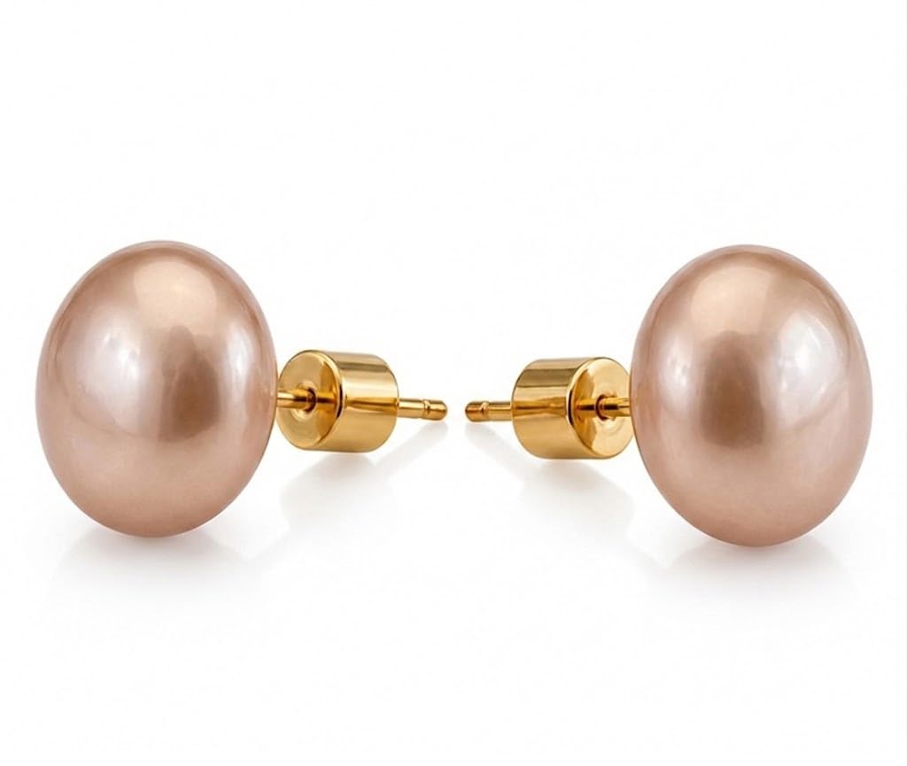 El Regalo Premium Pearl Stud Earrings for Women & Girls | Elegant Champagne Pink Pearl Earrings | Modern Minimalist Timeless Classic Studs | Statement Earrings