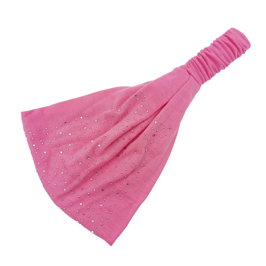 El Regalo Rhinestone Elastic Bandana Wide Sports Headband/Hair Band for Women & Girls (Pink)