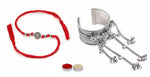 El Regalo Bhaiya Bhabhi Rakhi Set -German Silver Ghungroo Tassel Bracelet Rakhi with Red Thread Rakhi Set with Roli Chawal, Message Card in Gift Box