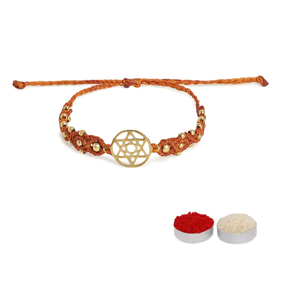 El Regalo 1PC Chakra Rakhi for Brother- Designer Chakra Reiki Healing Symbols Hand Braided Rakhi with shagun, Rakhi Card in Gift Box for Bhaiya/Bhabhi/Niece/Nephew (Sacral Chakra)