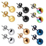 El Regalo 6 Pairs Mix Color Stainless Steel Ball Stud Unisex Earrings for Men Women- 6MM Anti Tarnish Minimalist Studs