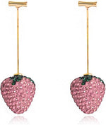 El Regalo 3D Rhinestone Strawberry Statement Earrings for Women & Girls | Handcrafted Crystal Fruit Drop Dangle Earrings | Fancy & Elegant Western Fashion Jewellery (Pink)