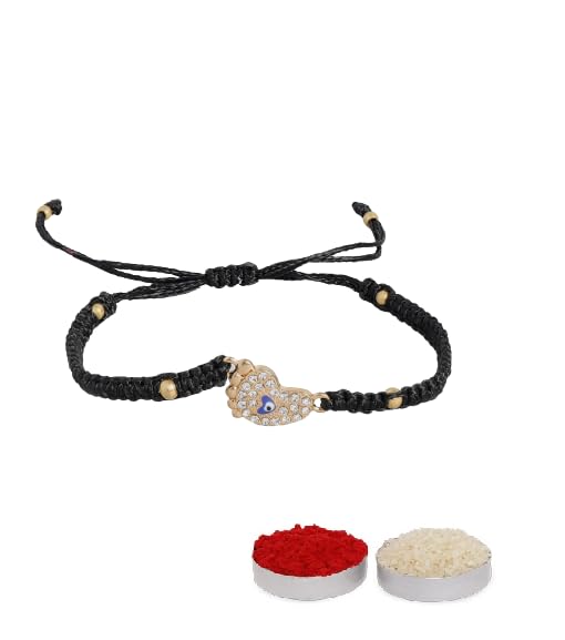 El Regalo Evil Eye CZ Bracelet Rakhi for Brother with Roli Chawal & Rakhi Message Card - Lucky Protection Rakhi to Avoid Negative Energies for Brother/Sister-in-Law/Niece or Nephew (Option-3)